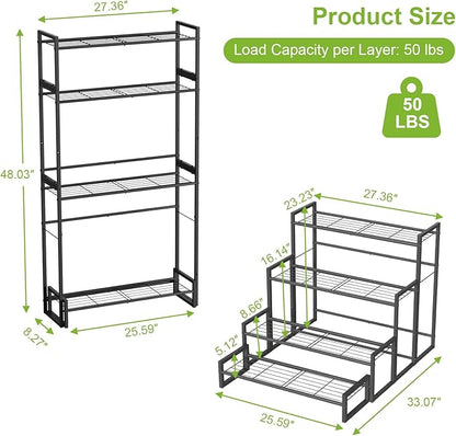 Plant Stand, 4 Tier Stackable Tiered Plant Stand, Scalable Heavy Duty Tall Plant Shelf for Indoor Outdoor, Garden, Display Shelves, Flower Pot Holder, Black