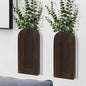 2 Pack Wooden Wall Vase Set - Dark Brown Finish Modern Farmhouse & Boho Wall Decor for Entryway, Hallway, Bathroom, Living Room, Dining Room, Narrow Spaces