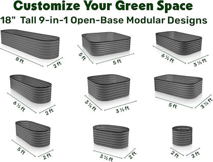 9-in-1 Galvanized Steel Raised Garden Bed // 8×2×1.5 ft Modular Planter for Gardening, Vegetables, Flowers // 18" Tall Metal Raised Garden Beds Outdoor (Gray) // Patented Design Planter Box