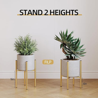 Adjustable Metal Plant Stand Indoor, Mid Century Modern Outdoor Planter Holder for 8 to 14 Inch Pots, Heavy Duty 160 LB Load, Corner Floor Stand for Home Garden Decor Golden 2 Pack