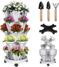 Vertical Strawberry Planter 5 Tier Stackable Tower Herb Planters-Stacking Garden Outdoor Planter Pot With Tools Mover For Succulents, Vegetables and Flowers