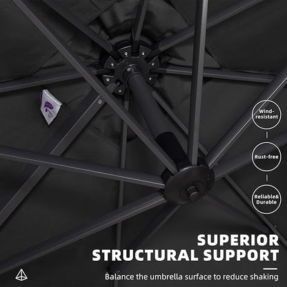 PURPLE LEAF 10' X 13' Patio Umbrella Outdoor Cantilever Rectangle Umbrella Aluminum Offset Umbrella with 360-degree Rotation for Garden Deck Pool Patio Black