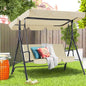 AECOJOY Porch Swing with Stand, 3-Seat Outdoor Clearance Porch Swings for Adults, Outdoor Patio Swing with Adjustable Canopy & Removable Cushion for Backyard, Garden, Balcony, Beige