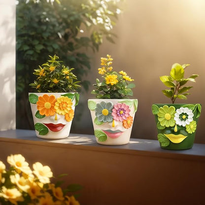 GUGUGO Abstract Face Flower Planters Colorful Unique Rainbow Head Planter with Drainage, Cute Flower Plant pot for Indoor Plants, Eclectic Succulent Gardening Pot for Home Décor (Orange&Yellow, 5Inch)