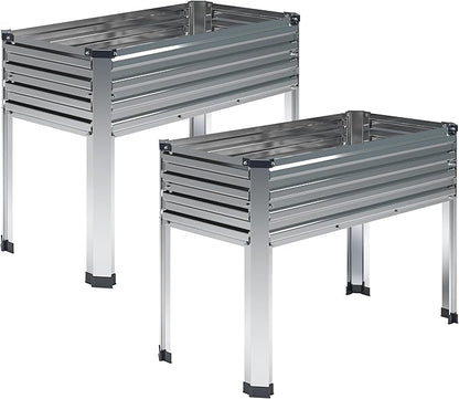 2PCS Galvanized Raised Garden Bed with Legs,2PCS 48×18×30in Elevated Planter Box for Backyard,Outdoor Garden, Patio, Balcony, 300lb Capacity,Silver
