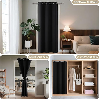 Joydeco Blackout Door Curtain for Doorway Privacy 78 Inches Long, Grommet Closet Curtain for Open Closet, Room Divider for Bedroom Living Room (Black, 52Wx78L, 1 Panel)