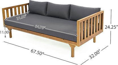 Merax Outdoor 4-Piece Acacia Wood Conversation Set - Patio 3-Seat Loveseat Sofa w/Coushion, 2 Armchair and Round Coffee Table for Backyard, Lawn, Balcony, Teak + Gray