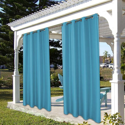 BONZER Waterproof Outdoor Curtains for Patio Porch Pergola Cabana Light Filtering Privacy Grommet Indoor Curtain Panels for Bedroom Living Room, 1 Panel, 84W x 120L inch, Teal