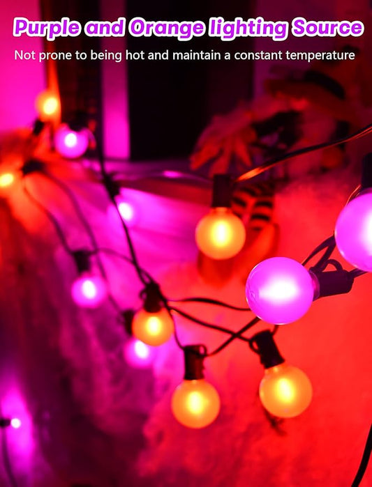 String Lights, 25ft G40 LED Halloween Globes in Orange and Purple
