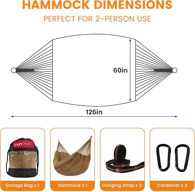 Double Rope Hammock, Handwoven Tan, 550 lb Capacity