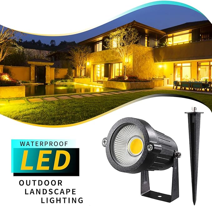 LED Landscape Lights,5W 120V AC Outdoor Pathway Garden Yard Spotlight,IP65 Waterproof Garden Flood Light,Outdoor Spotlight with Stake,UL Cord 5-ft with Plug (Pack of 1, Warm White)