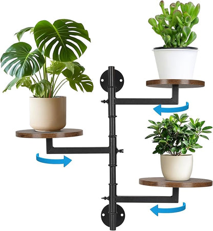 Wooden Rotatable Window Sill Plant Stand, 3 Tier Wall Plant Holder, 180 Degree Rotating Plant Rack, Mid-Century Wooden Style Plant Stand for Indoor and Outdoor Decoration (black)