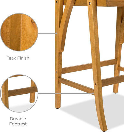 Best Choice Products Set of 2 Outdoor Acacia Wood Bar Stools Bar Chairs for Patio, Pool, Garden w/Weather-Resistant Cushions - Cream