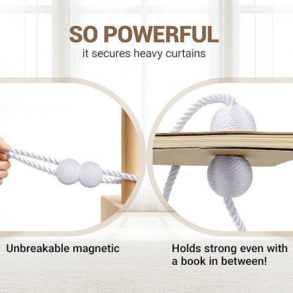 Hion Magnetic Curtain Tiebacks White 2pcs, Curtain Tiebacks Buckles Holdbacks Holders Hooks Clip for Home Bedroom Office Decorative Curtain
