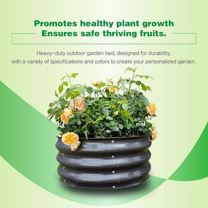 GARDMAX 2x2x1FT Galvanized Round Raised Garden Bed Kit, Metal Planter Boxes Outdoor with Easy Assembly, Large Garden Bed for Vegetables, Fruits, Flower, Herbs Dark Gray