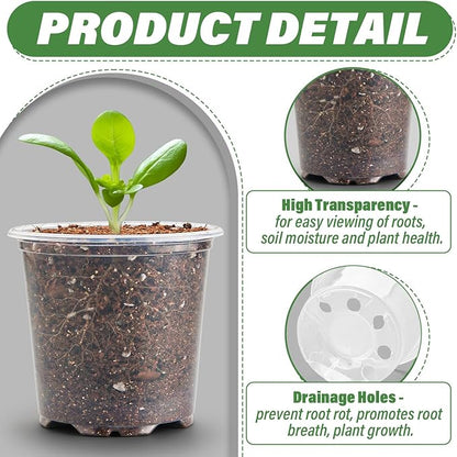 3.5" Clear Seeding Pots 100-Pack Round for Seeds Starter Pots, Seeds Germination Transparent Nursery Pots with Drainage Holes (100PCS)