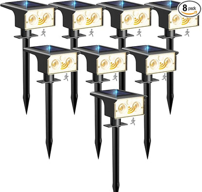 btfarm Solar Spot Lights Outdoor Waterproof, 8 Pack/3 Modes Motion Sensor Lights, Solar Powered Spotlights 2-in-1 Auto On/Off for Outside Pathway Yard Garden Landscape Lighting, Warm White