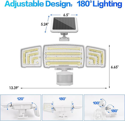 Energetic Solar Outdoor Lights, 1800LM 150 LED Security Motion Sensor Outdoor Lights with Remote Control, IP65 Waterproof Floodlight, 3 Head Motion Detected Spotlight for Garage, Pack of 2 (White)