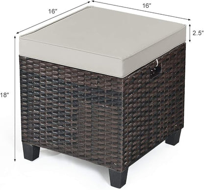Tangkula 2 Pieces Outdoor Patio Ottoman, All Weather Rattan Wicker Ottoman Seat, Patio Rattan Furniture, Outdoor Footstool Footrest Seat w/Removable Cushions