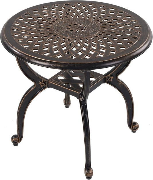 Side Tables: Round Cast Aluminum Patio End Table in Copper, 200 lb Limit