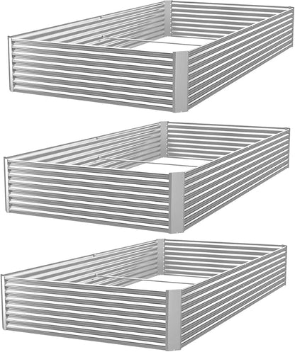 3 Pack 8x4FT Corrugated Galvanized Steel Raised Garden Bed Outdoor, Metal Above Ground Garden Bed for Vegetables and Flowers, Rectangle Raised Beds for Gardening