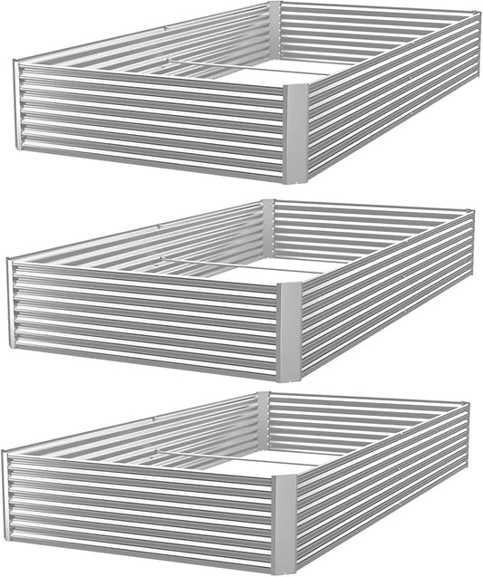 3 Pack 6x3FT Corrugated Galvanized Steel Raised Garden Bed Outdoor, Metal Above Ground Garden Bed for Vegetables and Flowers, Rectangle Raised Beds for Gardening