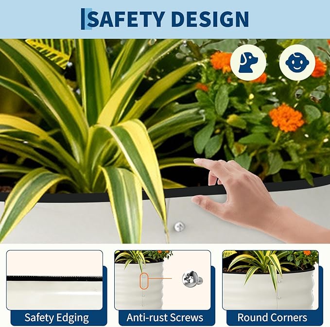 Garvee Galvanized Raised Garden Bed Outdoor, 10x4x1.5 ft Metal Planter Box for Flowers Vegetables, Rust-Resistant Raised Garden Beds for Gardening, Easy Assembly Outdoor Garden Box & Planters, Beige