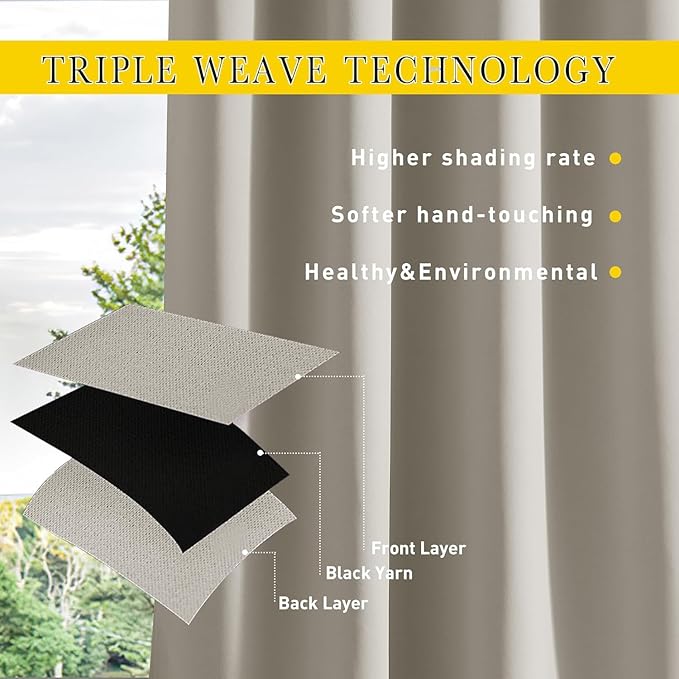 NICETOWN 2 Panels Natural Gazebo Curtains Outdoor Waterproof & Windproof, Top & Bottom Rod Pocket & Back Tab Windproof Privacy Outdoor Curtains Blackout Blinds with Fixed Rope for Patio, W52 x L95