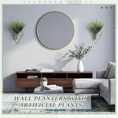 4 Pieces Bronze Wall Decor Hanging Planters with Artificial Aquatic Plants Metal Hanging Vase Indoor Plants Holder Modern Boho Wall Art for Bathroom Bedroom Living Room Decor