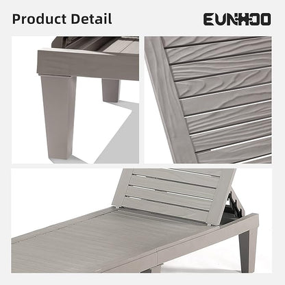 Outdoor Lounge Chaise, Adjustable Pool Lounge Chairs with 5 Positions Backrest, Waterproof Sun Loungers for Garden Pool Beach Patio Deck Sunbathing Set of 4