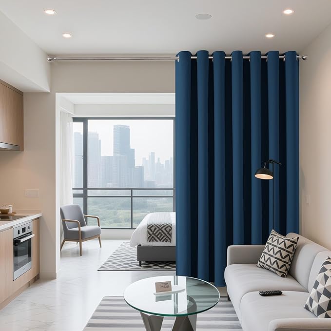 Joydeco Blackout Patio Sliding Door Curtains 84 Inches Long, Grommet Privacy Room Divider Curtains, Extra Wide Thermal Blackout Drapes for Bedroom Living Room (Navy Blue, 60Wx84L, 1 Panel)