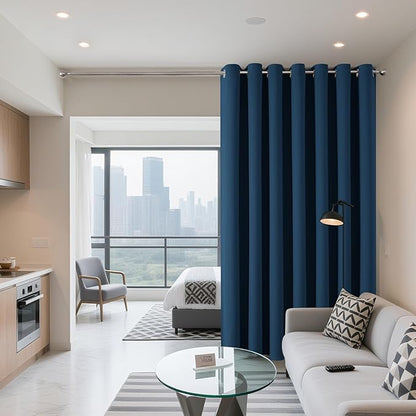 Joydeco Blackout Patio Sliding Door Curtains 108 Inches Long, Grommet Privacy Room Divider Curtains, Extra Wide Thermal Blackout Drapes for Bedroom Living Room (Navy Blue, 80Wx108L, 1 Panel)