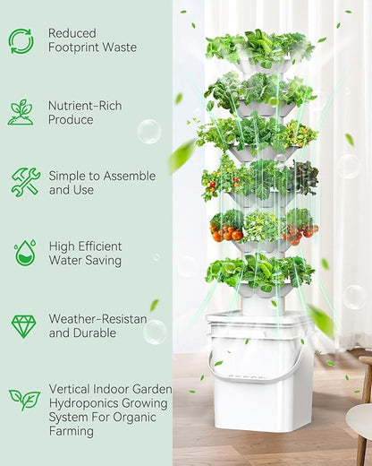 Vertical Hydroponics Growing System Kit, Indoor Outdoor Gardening System Kits, Herb & Fruits Growing Hydroponic Tower, 6 Layers (36 Pods)