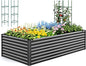 Quictent Galvanized Raised Garden Bed 8x4x2 Ft Tall Metal Planter Box for Vegetables Bottomless for Backyard, 2 Tomato Cages Included, 22.04" Deep, Dark Grey
