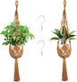 Augshy Jute Crochet Macrame Plant Hangers with Hooks, 2 Pack 35 Inch Natural Cotton Boho Indoor Outdoor Brown Planter Hanging Holder for Ceiling Balcony Porch Home Decor