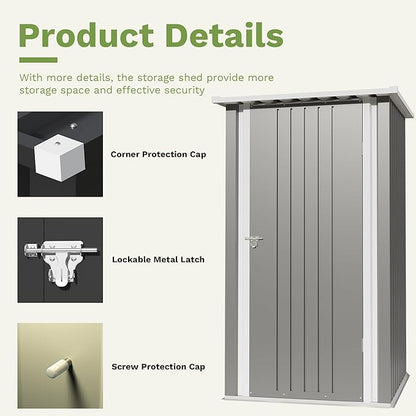 Devoko 3x3 FT Outdoor Storage Shed, Small Garden Tool Shed with Single Lockable Door, Metal Tool Storage Shed with Sloping Roof, Outside Shed for Backyard Patio Lawn, Gray
