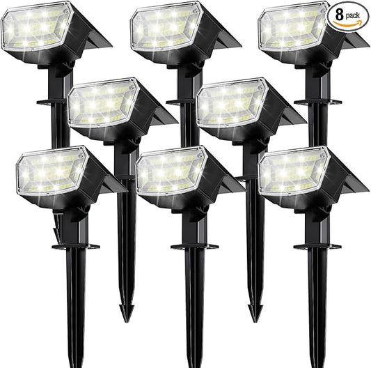 TECKNET Spot Lights Outdoor with 59 LED, 8 Pack Solar Lights Waterproof IP65, Auto On/Off Solar Spot Lights Outdoor, 3 Lighting Modes Solar Powered Garden, 2-in-1 Solars Landscape Light(Cool White)