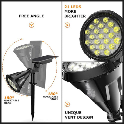 Solar Spot Lights Outdoor, 21 LEDs Brightness Solar Outdoor Lights IP67 Waterproof, 2-in-1 Adjustable Outdoor Lights Solar Powered for Yard Trees Patio Pathway Yard Flag - Cool White(6 Pack)