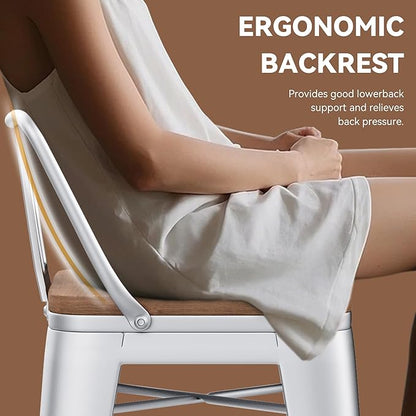 Yongchuang 30 inch Bar Stools Set of 2 Kitchen Bar Height Chairs with Wood Seat Industrial Low Back Metal Barstools Cream White