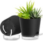 Plant Pots 8 Inch Self Watering Pots, 2 Pack Plastic Planters with Drainage Holes and Clear Saucers,Plastic Flower Pots for Indoor Out Door Plants (Black)