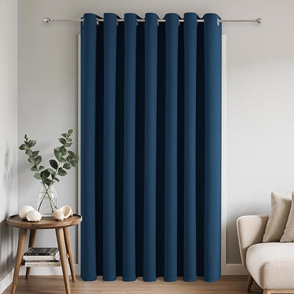 Joydeco Blackout Patio Sliding Door Curtains 90 Inches Long, Grommet Privacy Room Divider Curtains, Extra Wide Thermal Blackout Drapes for Bedroom Living Room (Navy Blue, 100Wx90L, 1 Panel)
