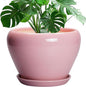 10 Inch Plant Pot - Ceramic Planter for Indoor Plants, Glaze Modern Round Planter with Drainage Hole and Saucer, Gifts for Plant Lovers, Office Patio Home Room Decor, Pink