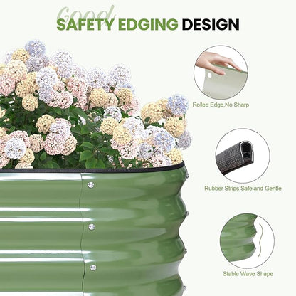 G GOOD GAIN Raised Garden Beds - 8x2x1ft Galvanized Planter Boxes Kit with Protective Tape & Gloves & Tools | Oval Metal Outdoor Raised Bed for Gardening Vegetables, Fruits, Flowers, Herbs, Oliver