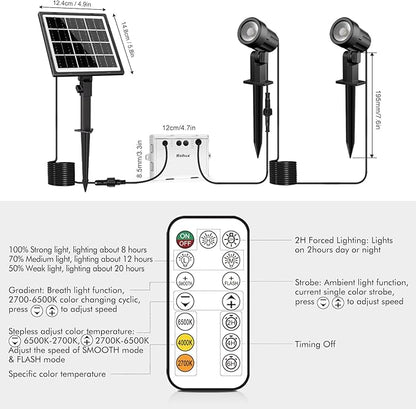 MEIHUA Solar Spotlights Outdoor 2 in 1, Solar Powered Landscape Spotlights 2700K/4000K/6500K, 3 Brightness with Remote Control, IP66 Waterproof Solar Spot Lights Outdoor for Garden Pathway