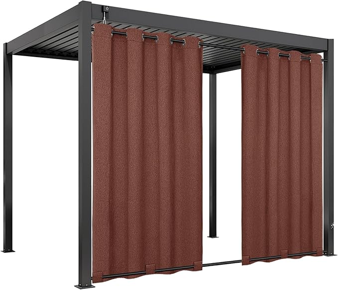 Easy-Going Linen Look Outdoor Curtains Waterproof Windproof Porch Curtains, Soft Thicken Outdoor Privacy Curtains for Patio, Gazebo, Grommet Top and Tab Bottom Drape, 1 Panel, 54x96 inch, Terra Red