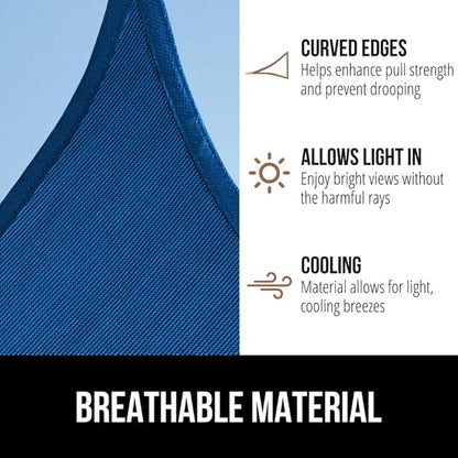 GORILLA GRIP Heavy Duty Sun Shade, UV Protection Fade Tear and Rust Resistant Rectangle Sunshade Canopy, Curved Edges Blocks Sunlight, Breathable Sail, Outdoor Patio, Lawn Garden 12x16 FT Blue