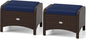 RELAX4LIFE Wicker Outdoor Ottomans for Patio - Set of 2 Rattan Footstools w/Removable Cushions, Multipurpose Outside Foot Rest, Side Table & Additional Seating for Porch Garden Backyard (Navy)