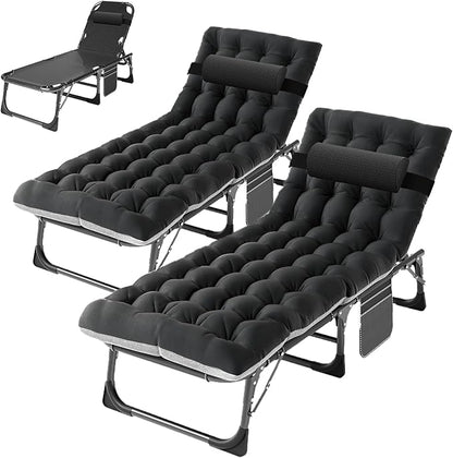 ABORON 2PK Oversized Chaise Lounge Chair,5 Positions Padded Outdoor Tanning Chair,Heavy Duty Portable Chair for Sunbathing Patio Pool Lawn Deck Poolside,Support up to 440 Lbs, Deep Black-2 Set