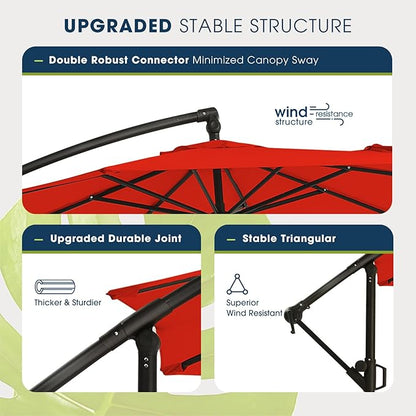 wikiwiki 10ft Patio Umbrella with Base Included, Outdoor Offset Cantilever Umbrella, Infinite Tilt, Crank and Cross Base, Light Red
