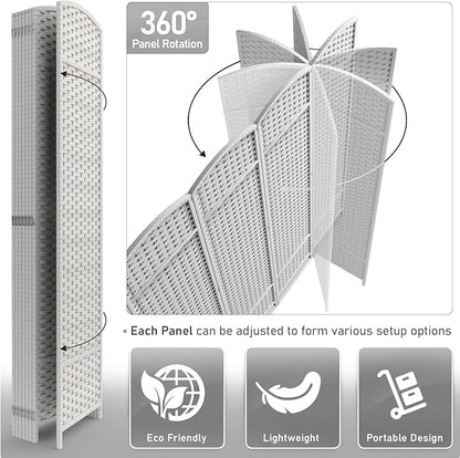 Sorbus 8 Panel Room Divider 6 ft. Tall - Privacy Screen, Extra Wide Double Hinged Panels, Mesh Hand-Woven Design, Partition Room Dividers and Folding Privacy Screens, Wall Divider for Room Separation
